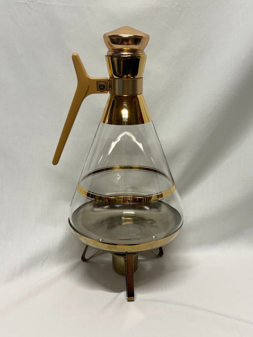 Inland Glass Empress Coffee Carafe w/Warmer Stand 22 ct Gold Trim Vintage